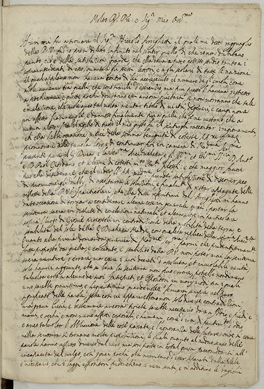 Una copia della Lettera a Benedetto Castelli, sec. XVII (BNCF, Ms. Gal. 65, c. 8r).