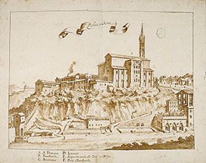 Veduta di Siena, sec. XVII (da Citt e castelli del senese, BNCF, Ms. Pal. C.B.4.80, str. 1422 - [G.F. 166], tav. 2).