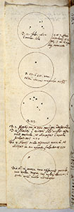 Galileo's drawings and notes on the spots observed on the sun's surface (BNCF, Ms. Gal. 57, c. 69r)