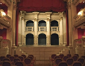 The stage of the Teatro Dovizi at Bibbiena.