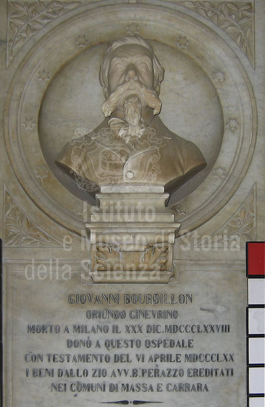 Portrait bust of Giovanni Bourdillon, generous donator to the hospital, displayed in the old Hospital of Massa.