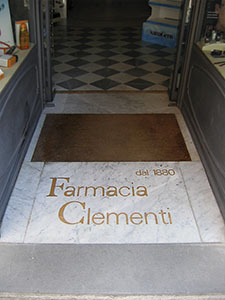 Interior of the Pharmacy Clementi with indication on the floor of its date of founding, (1800), Fivizzano.
