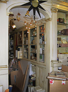 Nineteenth-century furnishings in the Pharmacy Cepellini, now occupied by an artisan's bookbinding establishment, Pontremoli.