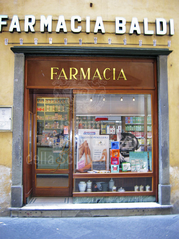 Entrance to the Pharmacy Baldi Marini, Lucca.