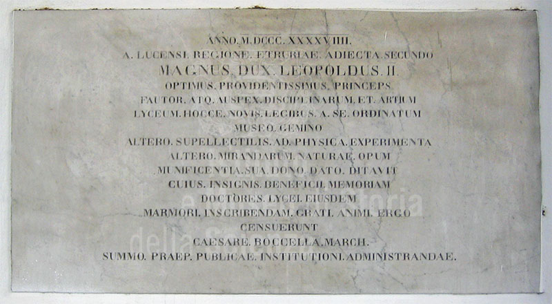 Commemorative inscription to Leopold II, Palazzo Lucchesini, seat of the Liceo Classico "N. Machiavelli", Lucca.