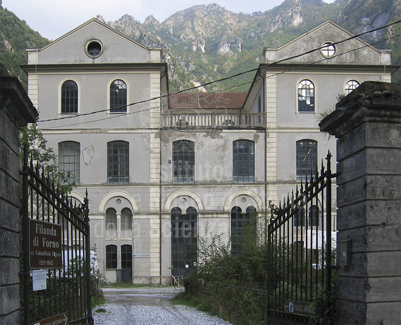 Facade of the Forno Spinning Mill - ex Ligurian Cotton Mill, Forno, Massa.