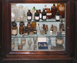 Antique glassware in the Pharmacy La Fenice, Seravazza.