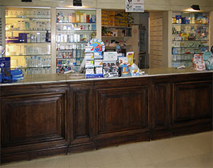 Antique pharmaceutical counter of the Pharmacy Gigli, Pisa.