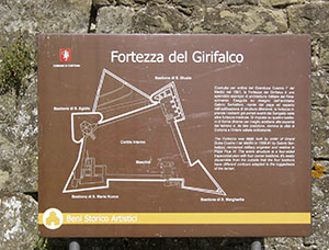 Tourist signboard describing the Fortezza del Girifalco, Cortona.