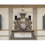 Lorraine coat of arms on the  eighteenth-century faade of the Hospital of Sts. Cosmas and Damian, Pescia.