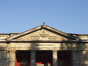 Pediment on the faade of the Terme Leopoldine, Montecatini Terme.