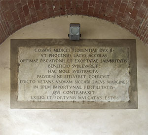 Stone tablet in Latin on the Ponte Mediceo, Ponte a Cappiano, Fucecchio.