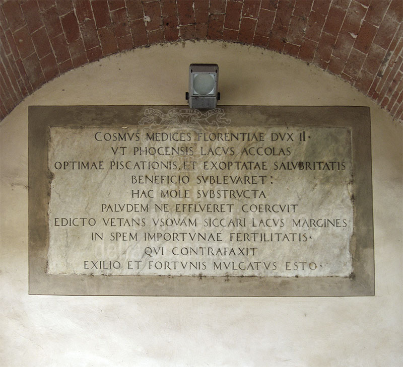 Stone tablet in Latin on the Ponte Mediceo, Ponte a Cappiano, Fucecchio.