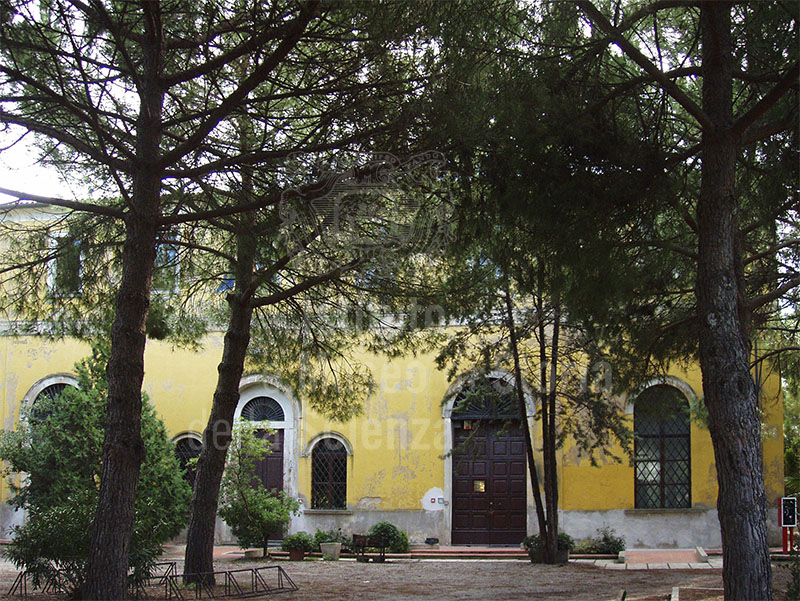 The Library Building built by maestro Giovanni Biscione.  The building has served different purposes:  large square furnace (1577-1820), Mill (1805-1920), Mechanical Workshop (1840-1960), "Affitto" or Administration Building as of 1651.