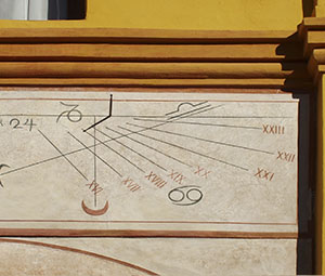 Sundial in the cloister of the monumental church of San Francesco d'Assisi, Barga.