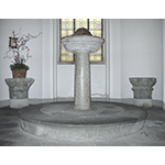 Ancient baptismal font traditionally held to be the one where Leonardo was baptised, Church of Santa Croce, Vinci.