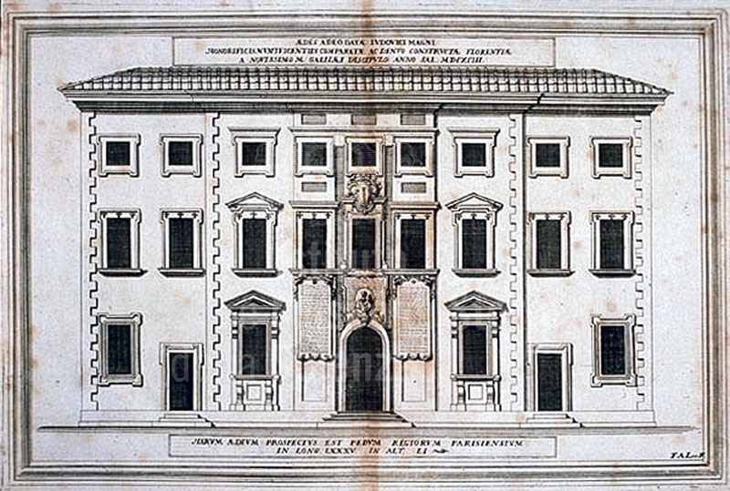 Elevation of Palazzo dei Cartelloni by Giovanni Antonio Lorenzini, from V. Viviani, "De locis solidis secunda divinatio geometrica in quinque libros iniuria temporum amissos Aristaei senioris geometrae autore Vincentio Viviani"..., Florence, 1702.