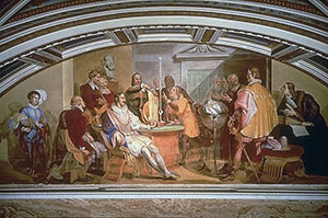 A meeting of the Accademia del Cimento, fresco by Gaspero Martellini, Tribuna di Galileo, Florence.
