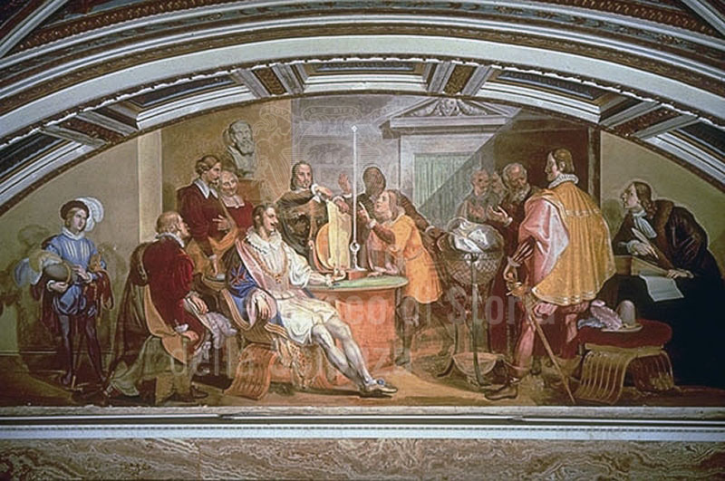 A meeting of the Accademia del Cimento, fresco by Gaspero Martellini, Tribuna di Galileo, Florence.