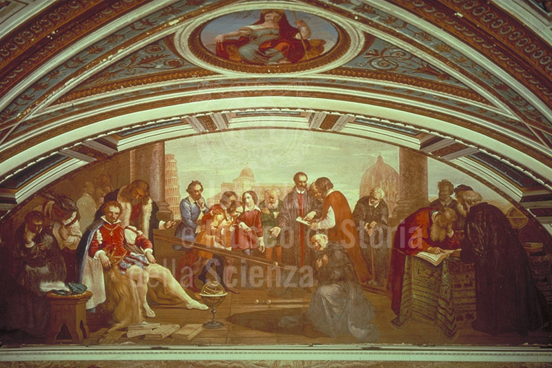 Galileo demonstrates the law of falling bodies to Don Giovanni de' Medici. Fresco by Giuseppe Bezzuoli, 1839 (Museo di Storia Naturale di Firenze - Sezione di Zoologia "La Specola" - Tribuna di Galileo).
