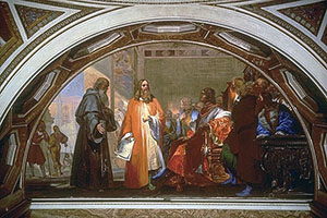 "Leonardo da Vinci  in the presence of Lodovico il Moro", fresco by Nicola Cianfanelli, Tribuna di Galileo, Florence.