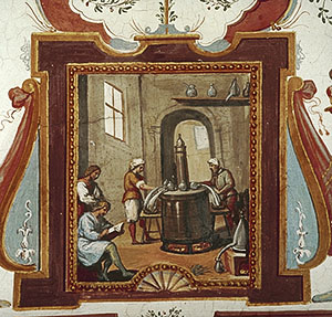 Frescoed scene of an alchemist's laboratory, Palazzo Pitti, Museo degli Argenti, Florence.
