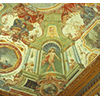 Mathematics. Detail with two putti: one holding up Lanci's compass, and the other a graphometer. Fresco with tempera retouches by Agnolo Gori, 1663 (Galleria degli Uffizi, Firenze, Corridoio di ponente, campata 74).