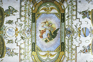 Dettaglio del soffitto dello Stanzino delle matematiche raffigurante l'allegoria della matematica, Stanzino delle Matematiche, Galleria degli Uffizi, Firenze.