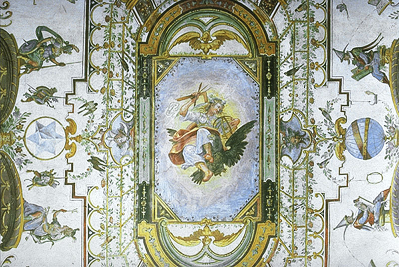 Detail of the ceiling of the Stanzino delle Matematiche depicting the allegory of mathematics, Stanzino delle Matematiche, Uffizi Gallery, Florence.
