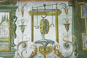Scena affrescata raffigurante una ruota idraulica, Stanzino delle Matematiche, Galleria degli Uffizi, Firenze.