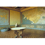 View of the Hall of Geographic Maps in the Galleria degli Uffizi, with the frescoes by Ludovico Buti and Stefano Buonsignori representing the "Map of the State of Siena" and the "Map of the Island of Elba".