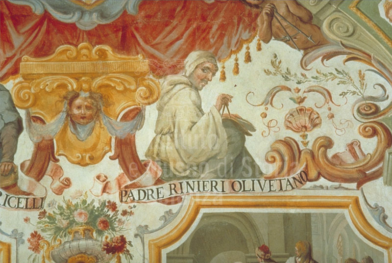 Mathematics. Detail with a portrait of Vincenzo Renieri. Fresco with tempera retouches by Agnolo Gori, 1663 (Uffizi Gallery, Florence, east corridor, span 74).