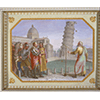 In the presence of the Grand Duke, Galileo carries out the experiment on falling bodies from the Leaning Tower of Pisa. Tempera on plaster by Luigi Catani, 1816 (Palazzo Pitti, Firenze, Quartiere Borbonico o Nuovo Palatino, sala 15)