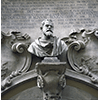 Marble bust of Galileo Galilei over the main door of Palazzo dei Cartelloni, Florence.