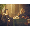 Galileo Galilei in compagnia di Evangelista Torricelli. Olio su tela di ignoto, sec. XIX (Palazzo Laderchi, Faenza)