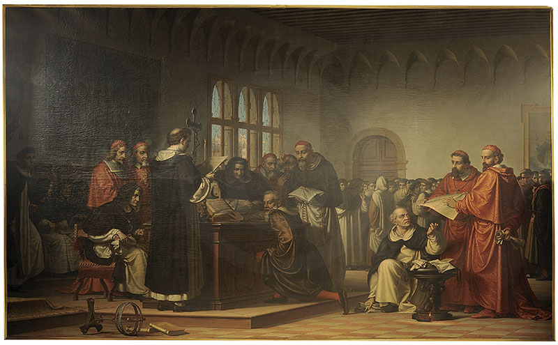 Galileo Galilei's abjuration before the Tribunal of the Holy Inquisition. Painted by Giovanni Squarcina, 1863-1870 (Venezia, Archivio-Museo della Dalmazia, Scuola Dalmata dei SS. Giorgio e Trifone).