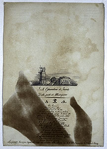 Disegno raffigurante l'Osservatorio Astronomico della Specola di Firenze in costruzione, con l'iscrizione sepolcrale di Jean Louis Pons