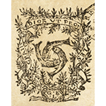 Giovambattista Landini's emblem on the frontispiece of the Dialogo with three fishes and the motto grandior ut proles.