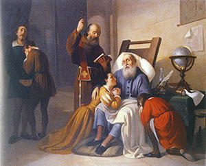 The death of Galileo Galilei. Oil on canvas by Giovanni Lodi, 1856 (Accademia Atestina, Modena).