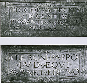 Inscriptions of the lamp of the Cathedral of Pisa, by Vincenzo Possanti.