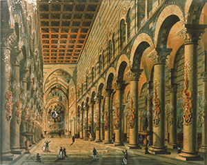 Interno del Duomo di Pisa illuminato. Tempera su carta, sec. XIX (Opera della Primaziale pisana).