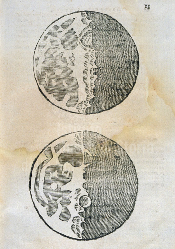 Disegni della superficie lunare tratti dal Sidereus Nuncius di Gaileo Galilei.