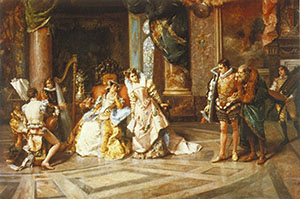 Galileo Galilei a corte. Olio su tela di Cesare Augusto Detti, 1878. Ignota l'attuale collocazione dell'opera.