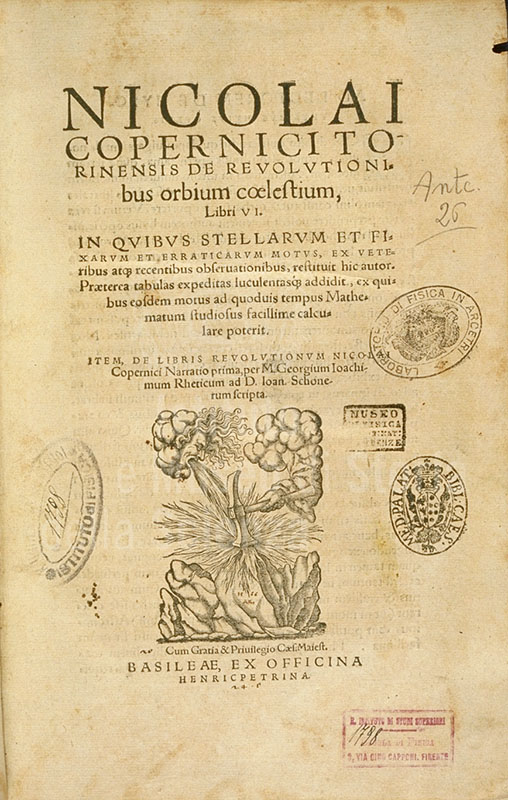 Frontespizio della seconda edizione del De revolutionibus orbium coelestium di Copernico stampata a Basilea nel 1566 da Sebastian Henricpetri.