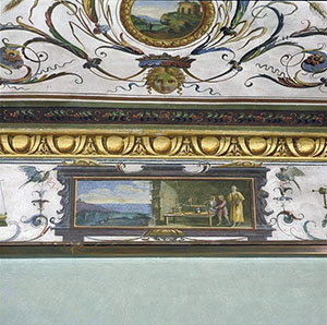 Dettaglio della decorazione pittorica con la raffigurazione di una macchina elettrostatica, Stanzino delle Matematiche, Galleria degli Uffizi, Firenze.