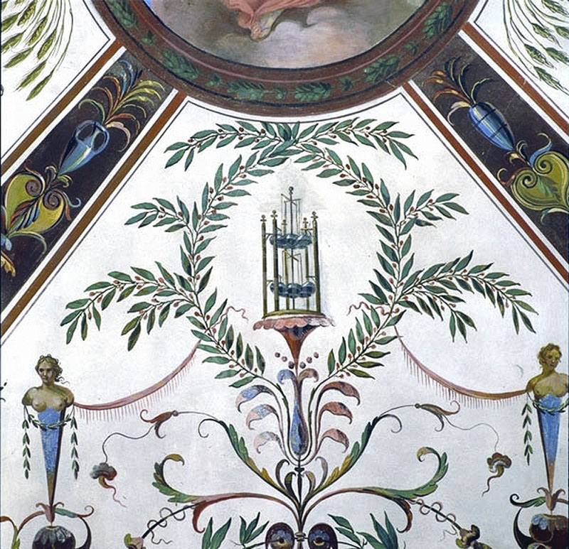 Dettaglio della decorazione pittorica con la raffigurazione dello Scampanio elettrico, Stanzino delle Matematiche, Galleria degli Uffizi, Firenze.