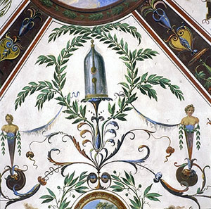 Detail of pictorial decoration depicting a battery of Leyden jars, Stanzino delle Matematiche, Uffizi Gallery, Florence.