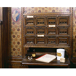 Detail of the sales counter of the Pharmacy "Canto alle Rondini", Florence.