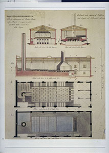 Salterns of Volterra:  building erected in 1833 for salt extraction with carbonaceous rock, State Archive of Florence.