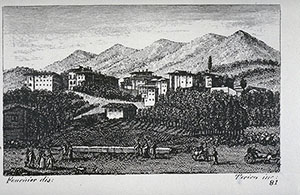 Engraving with view of Bagni di Lucca, F. Fontani, "Viaggio pittorico della Toscana", Florence, V. Batelli, 1827 (3rd ed.).